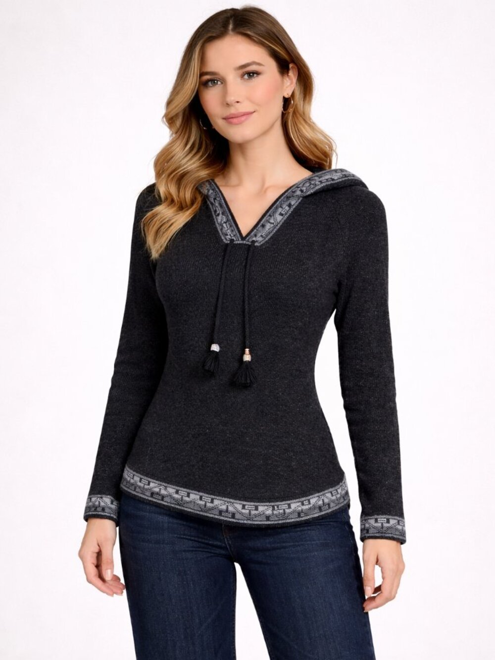 Alpaca Fina 100% Alpaca Hooded Tunic Sweater XS S Boho Peru Knit Soft Warm